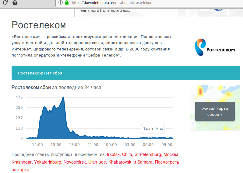 Ростелеком карта сбоев