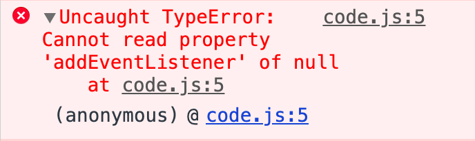 Properties of null reading addeventlistener. Null js.