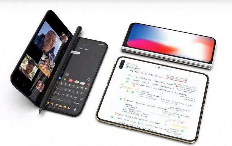 Гибкий iPhone Fold с Apple Pencil на новом рендере