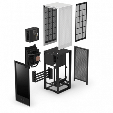 Корпус NZXT H1 рассчитан на плату типоразмера mini-ITX и укомплектован блоком питания и СЖО