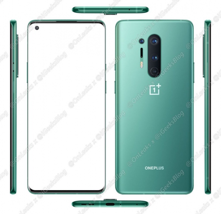 Просочились детальные изображения OnePlus 8  для прессы во всех трёх цветовых исполнениях