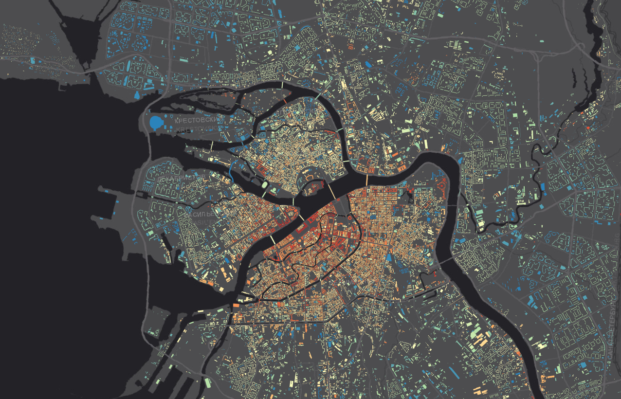 Карта с возрастом домов петербурга