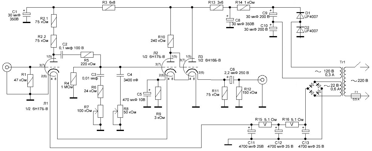 Схема лампового фонокорректора luxman