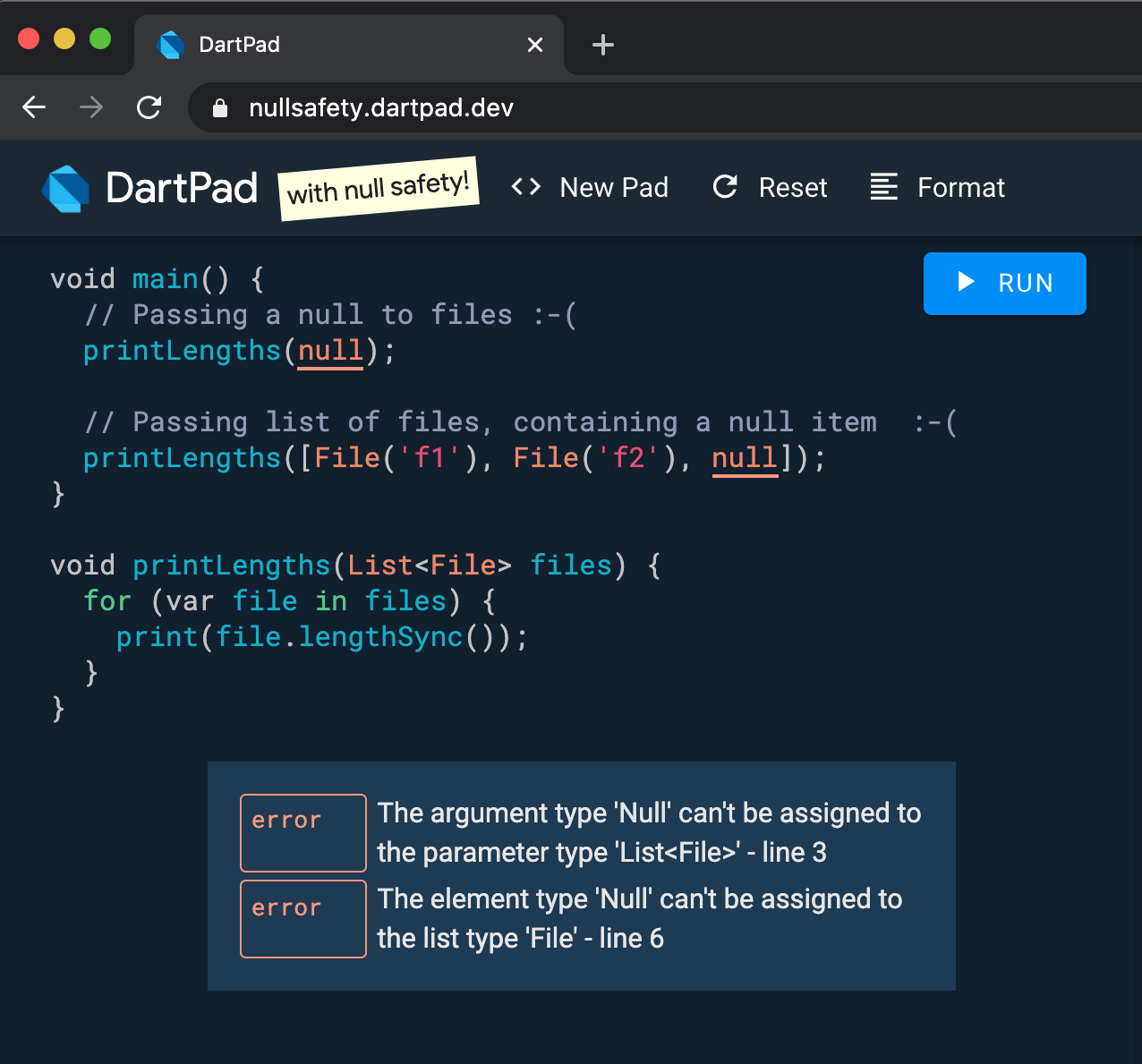 Null and void. DARTPAD. Dart язык программирования. Kotlin программирование. Null filename.