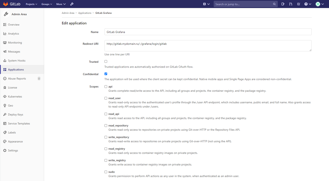 Gitlab template. Admin area. Обновления маркетплейсов. GITLAB admin area screenshot.