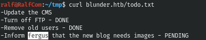 Hack The Box. Прохождение Blunder. Ломаем Bludit CMS - 4