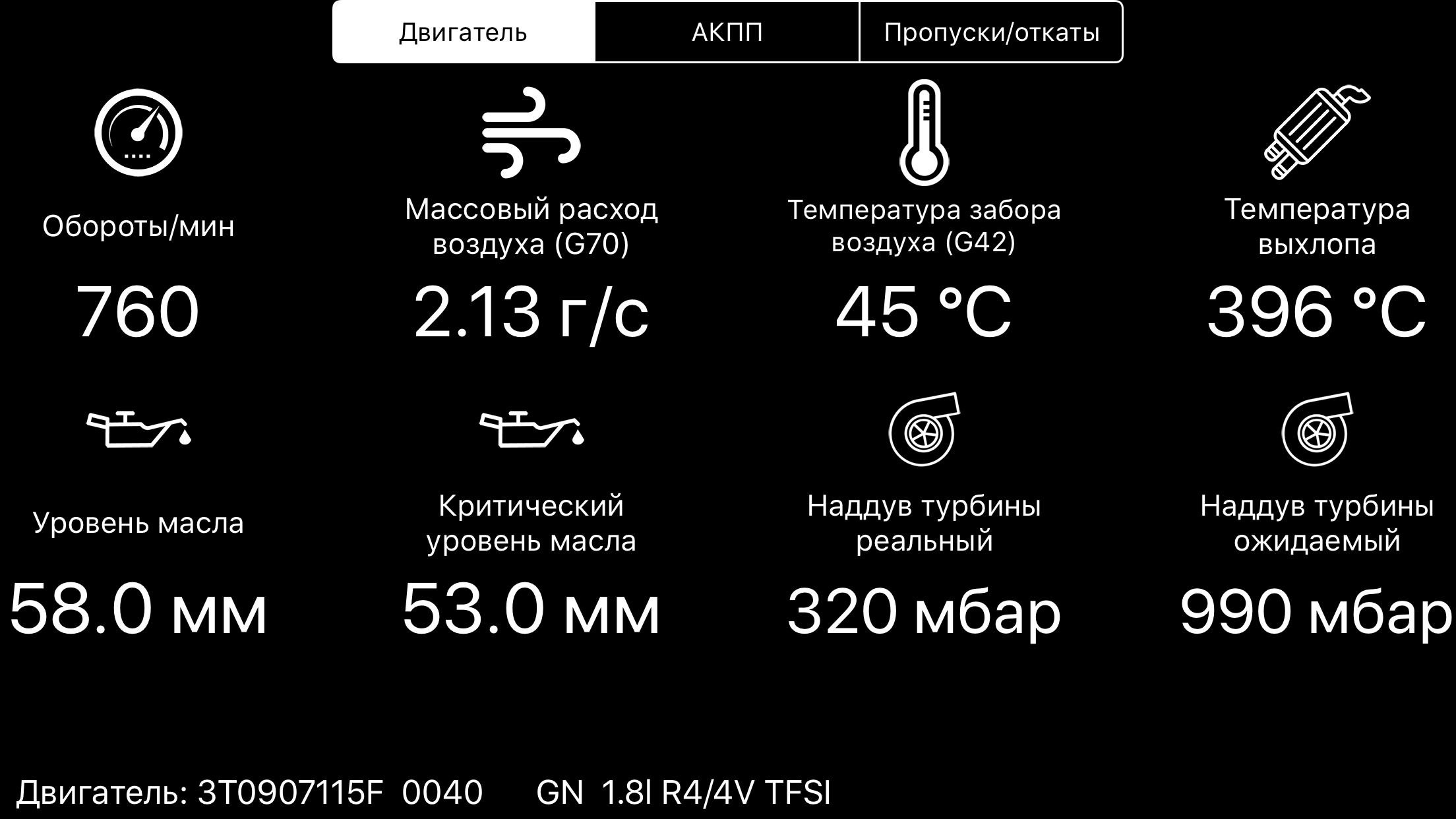 VAG Virtual Cockpit - экран с данными от двигателя по протоколу VW TP 2.0