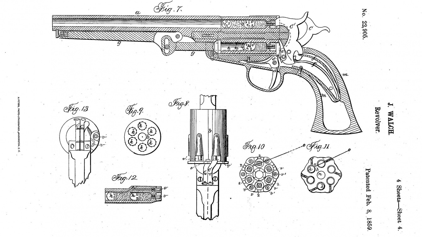Чертежи револьвера с размерами в масштабе 1
