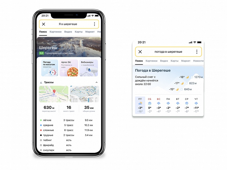 В Яндексе появился гид по горнолыжным курортам России с прогнозом погоды по высотам