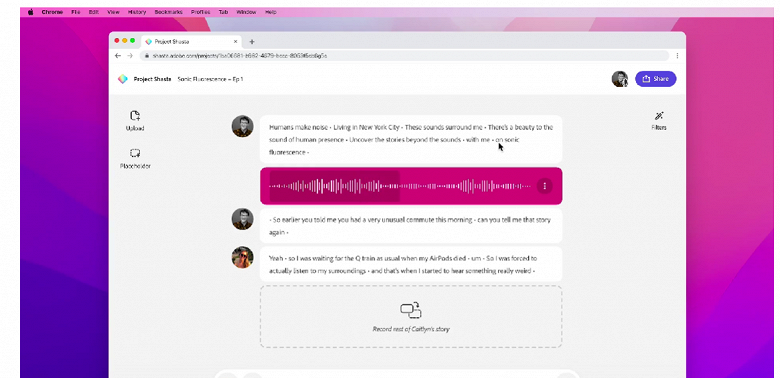 Записывать и редактировать аудио прямо в браузере и с использованием искусственного интеллекта. Представлен проект Adobe Project Shasta