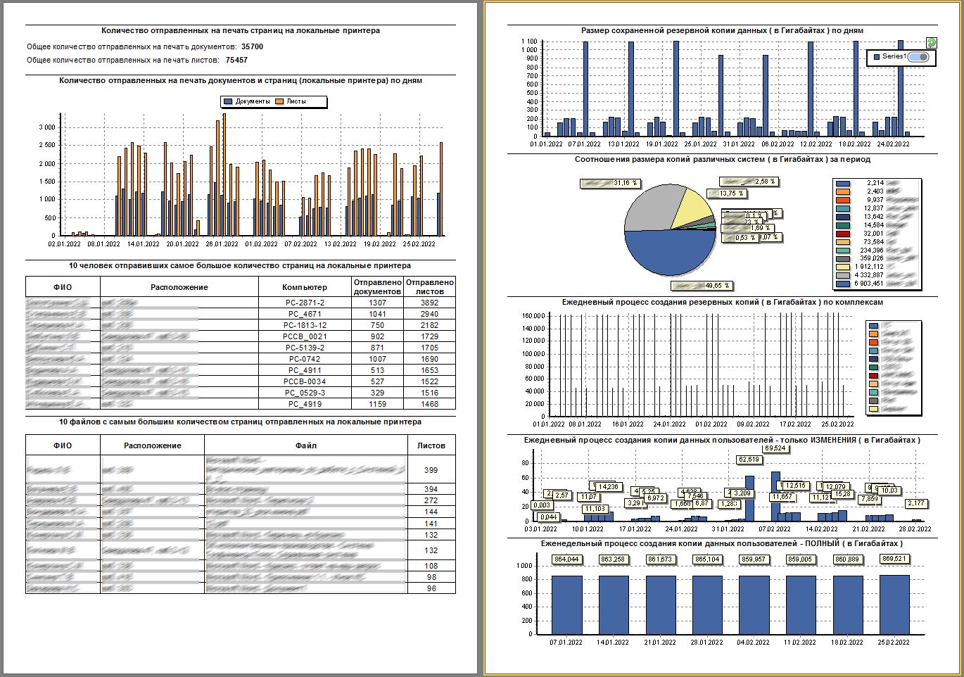 Отчет для руководителя - печать на локальных принтерах и резервное копирование