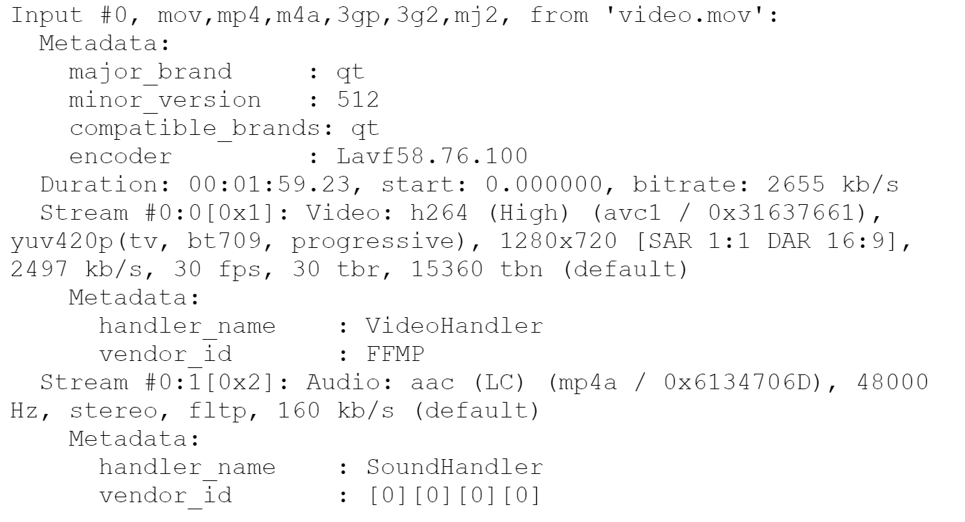 Рис. 35 Метаданные полученного MOV файла