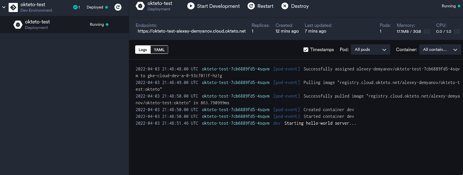 Okteto Cloud – ещё один способ организации локальной разработки в Kubernetes - 5