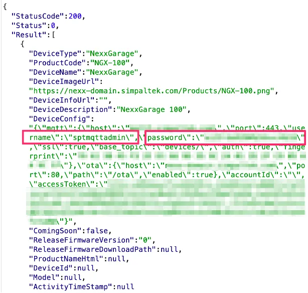 Утечка учетных данных в ответе от API Nexx