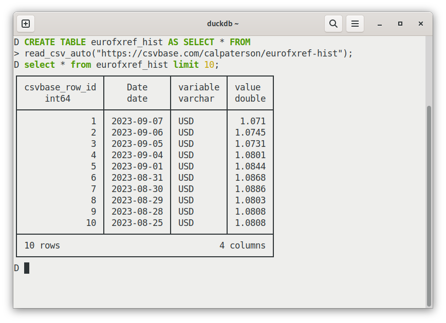 eurofxref-hist in duckdb