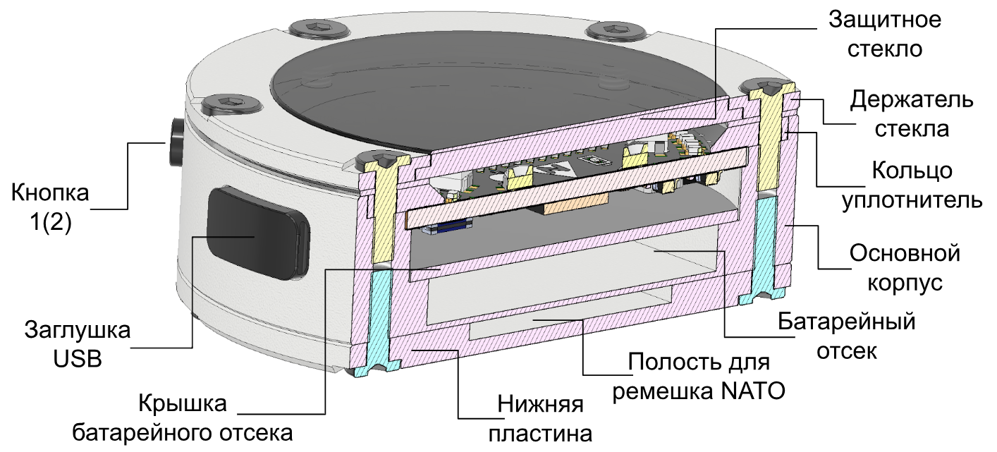 Корпус часов в разрезе