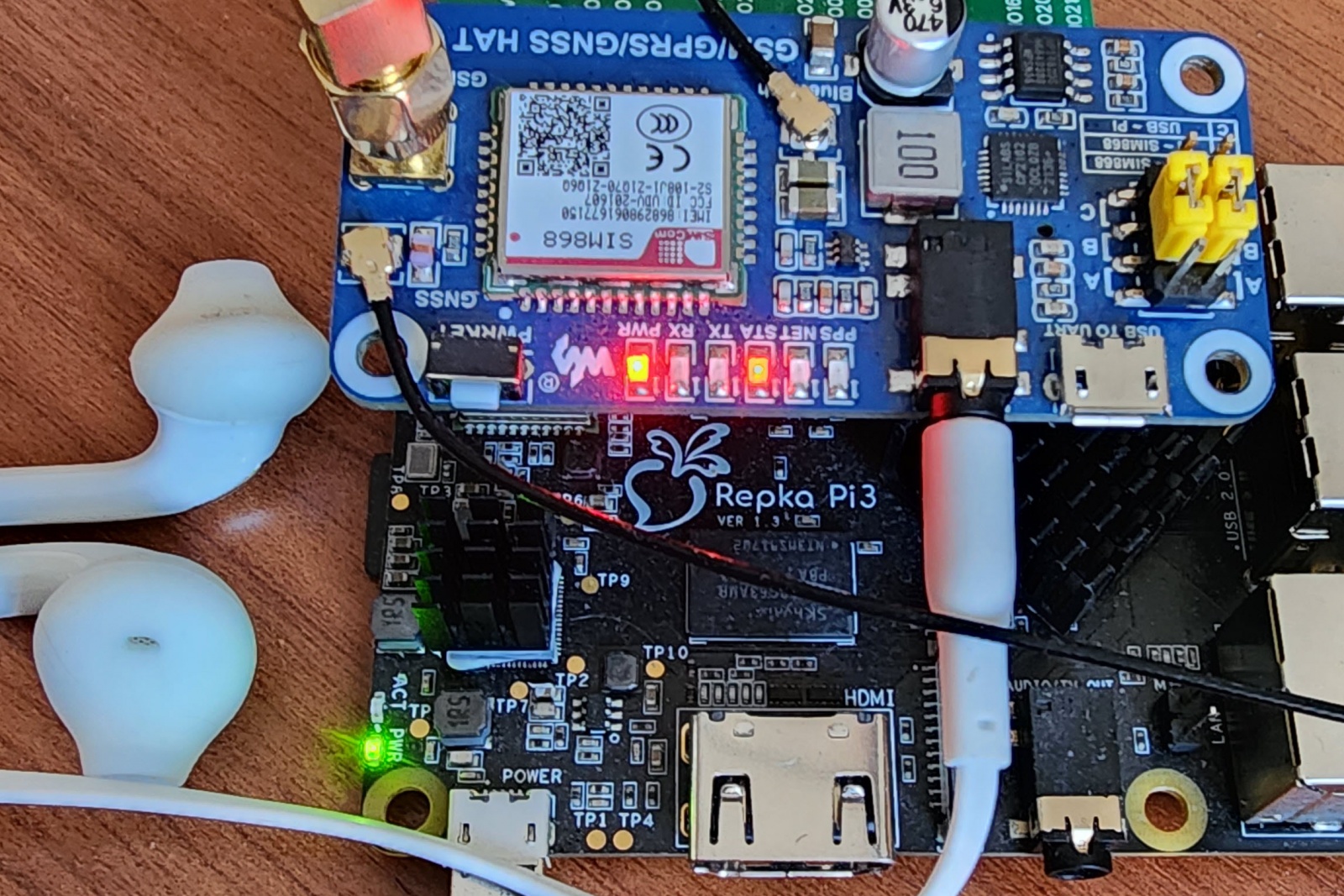 Рис. 1. Подключение GSM/GPRS/GNSS Bluetooth HAT к Repka Pi через GPIO.