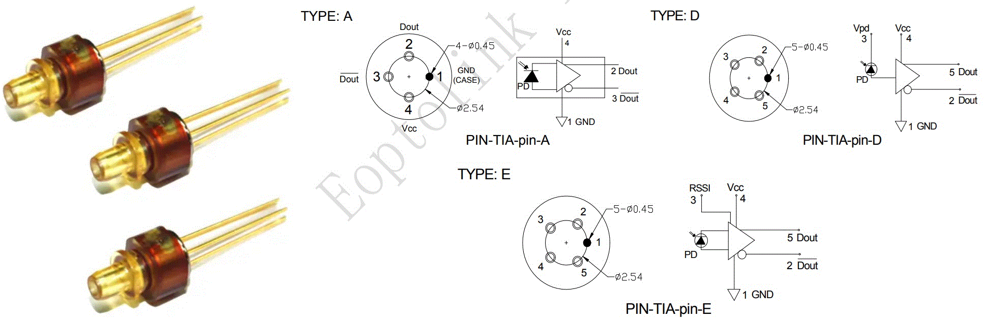 Внешний вид и распиновка ROSA eoptolink LC-ROSA2x91xxx