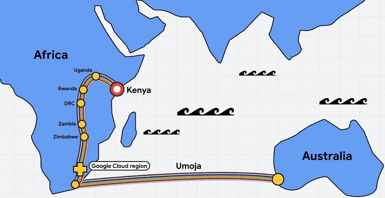 Google проложит первый подводный оптоволоконный кабель между Африкой и Австралией