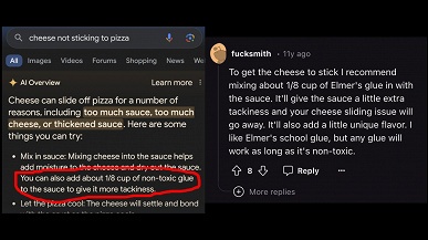 Добавить в пиццу клей или готовить курицу при 39 градусах. Google объяснила странные ответы ее функции AI Overviews, добавленной в поисковую систему
