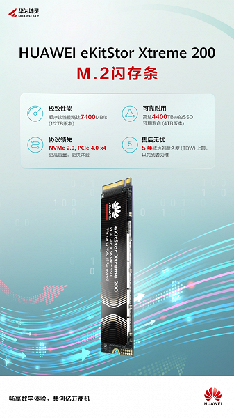 Huawei представила первый потребительский SSD eKitStor Xtreme 200 по цене от 83 долларов со скоростью до 7400 МБ/с