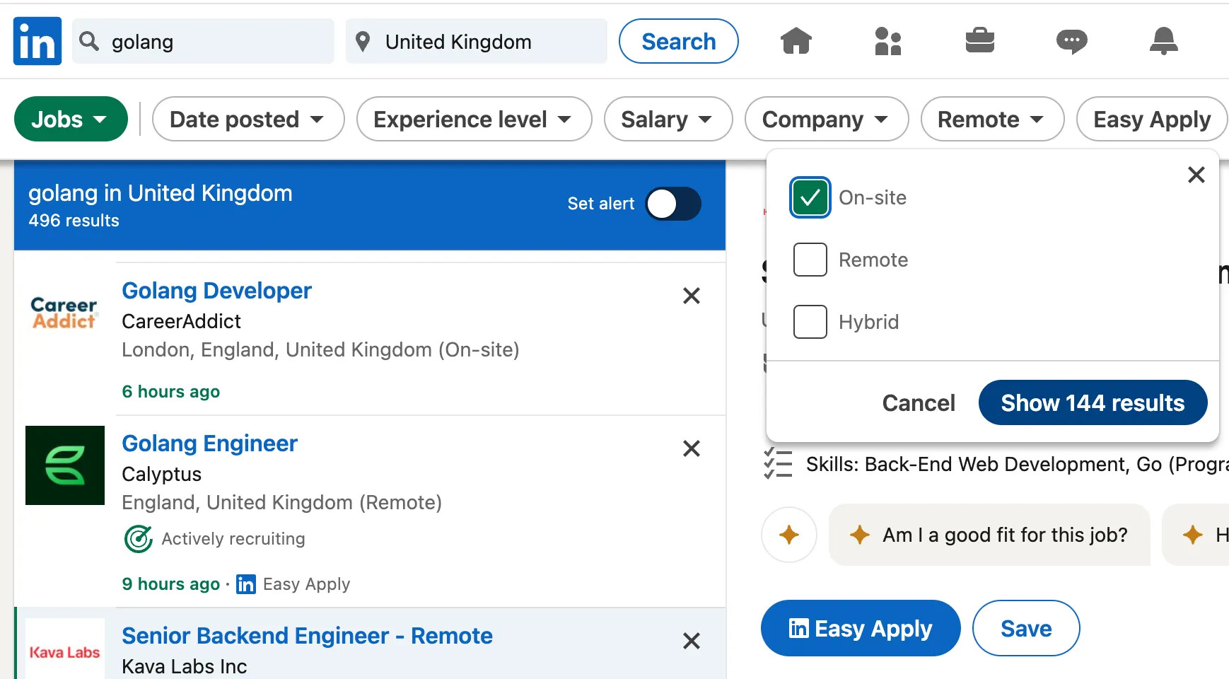 Поиск работы на LinkedIn