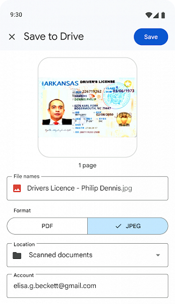 «Google Диск» теперь может сохранять отсканированные документы в формате JPEG