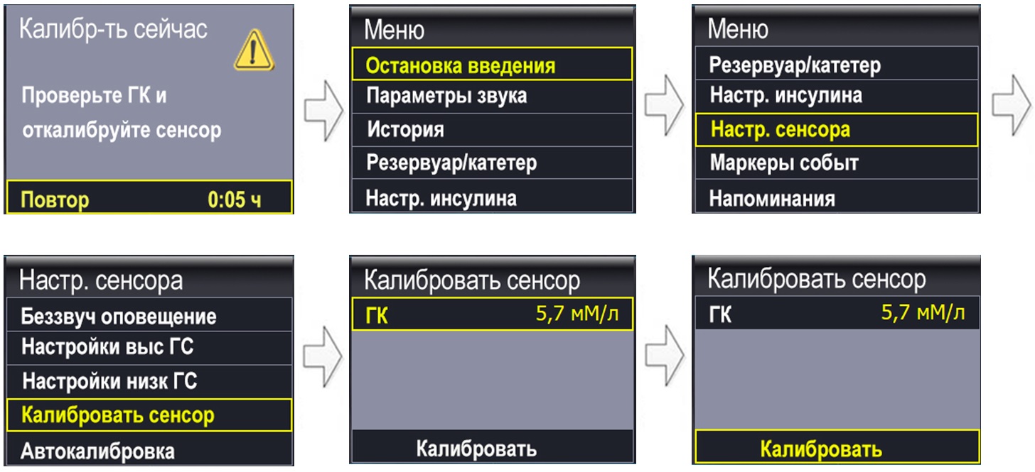 Калибровка осуществляется в меню помпы