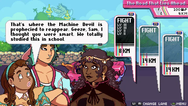 Screenshot of characters talking from Get in the Car, Loser!