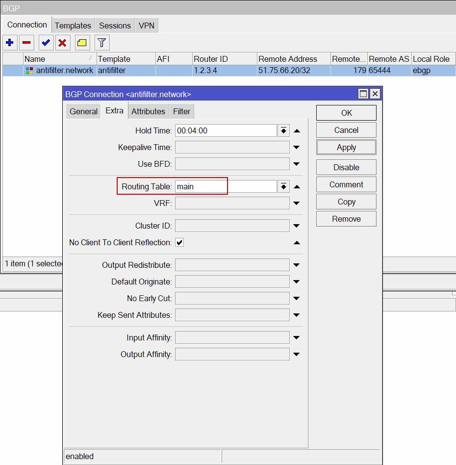 По bgp приходят роуты в routing table main