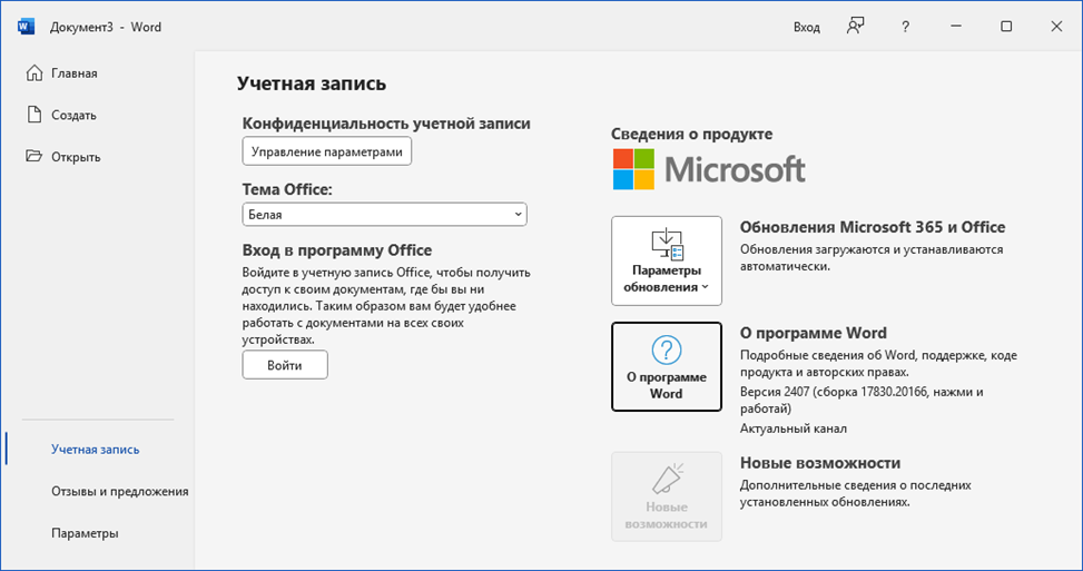 Установлен Microsoft 365 версии 2407