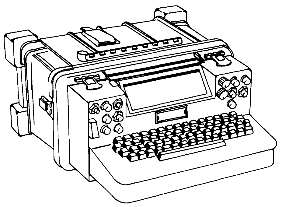  Военный терминал связи AN/UGC-74. Этот терминал был разработан в армии, но также используется в ВМС и ВВС. Изображение из Руководства оператора, TM 11-5815-602-10. 