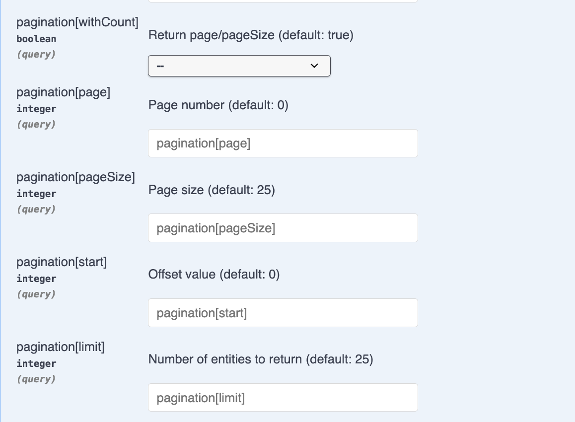 query-параметры запроса у Collection Type «Студент», связанные с пагинацией