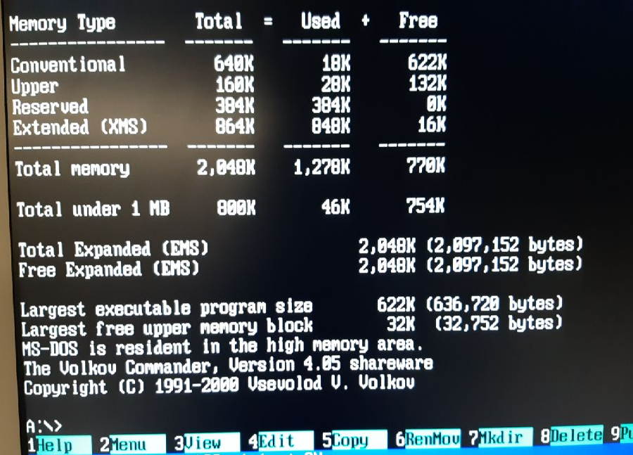 MS DOS 6.22 результат команды mem