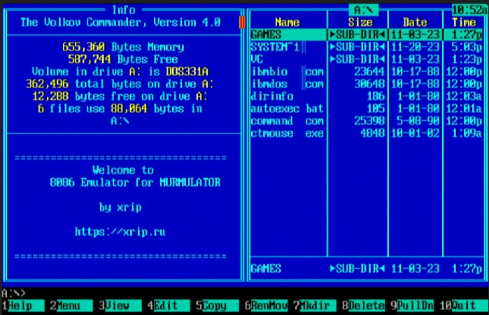 IBM PC/XT эмулятор (pico-xt) на Мурмуляторе