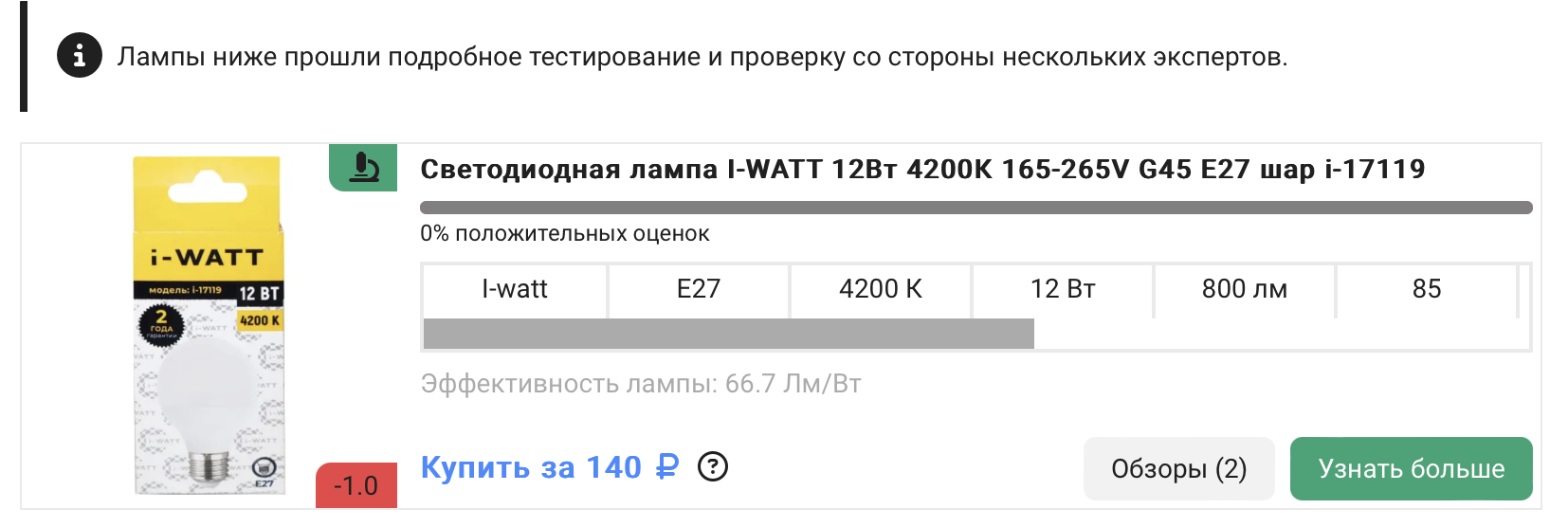 Тестирование и обзор i-watt 12W 4200К G45 с цоколем Е27 - 14