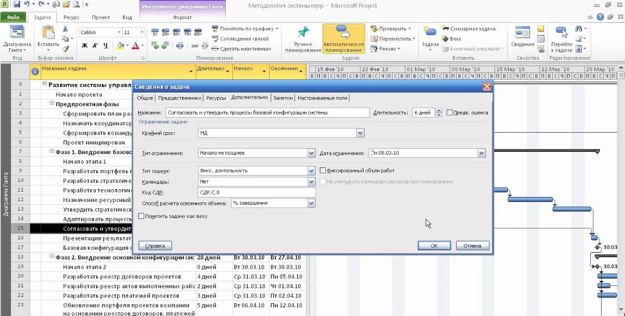 В Project модальное окно с информацией о задаче организовано также, как и в «Первой Форме»