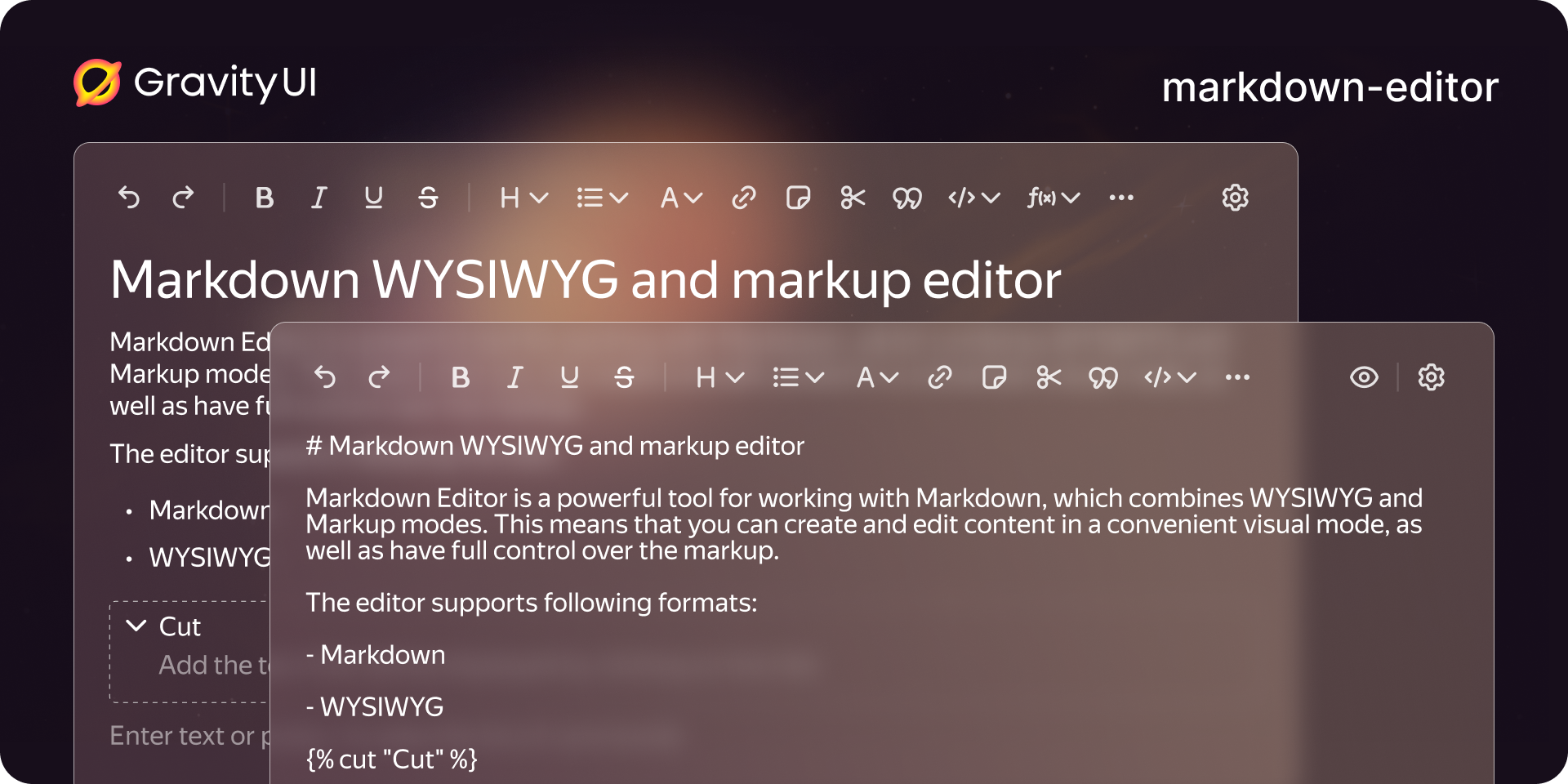 Markdown Editor: WYSIWYG и markup-редактор на базе Gravity UI - 1