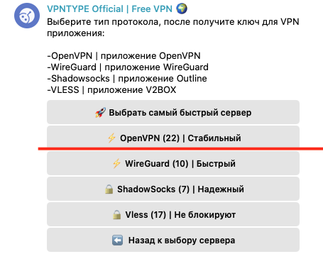 Выбор протокола OpenVPN