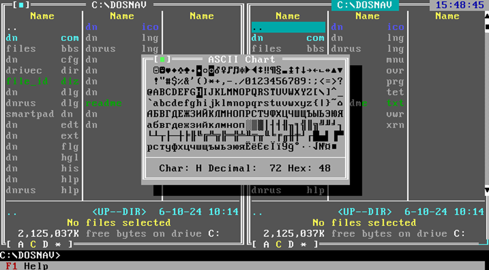 Таблица символов ASCII в DOS Navigator