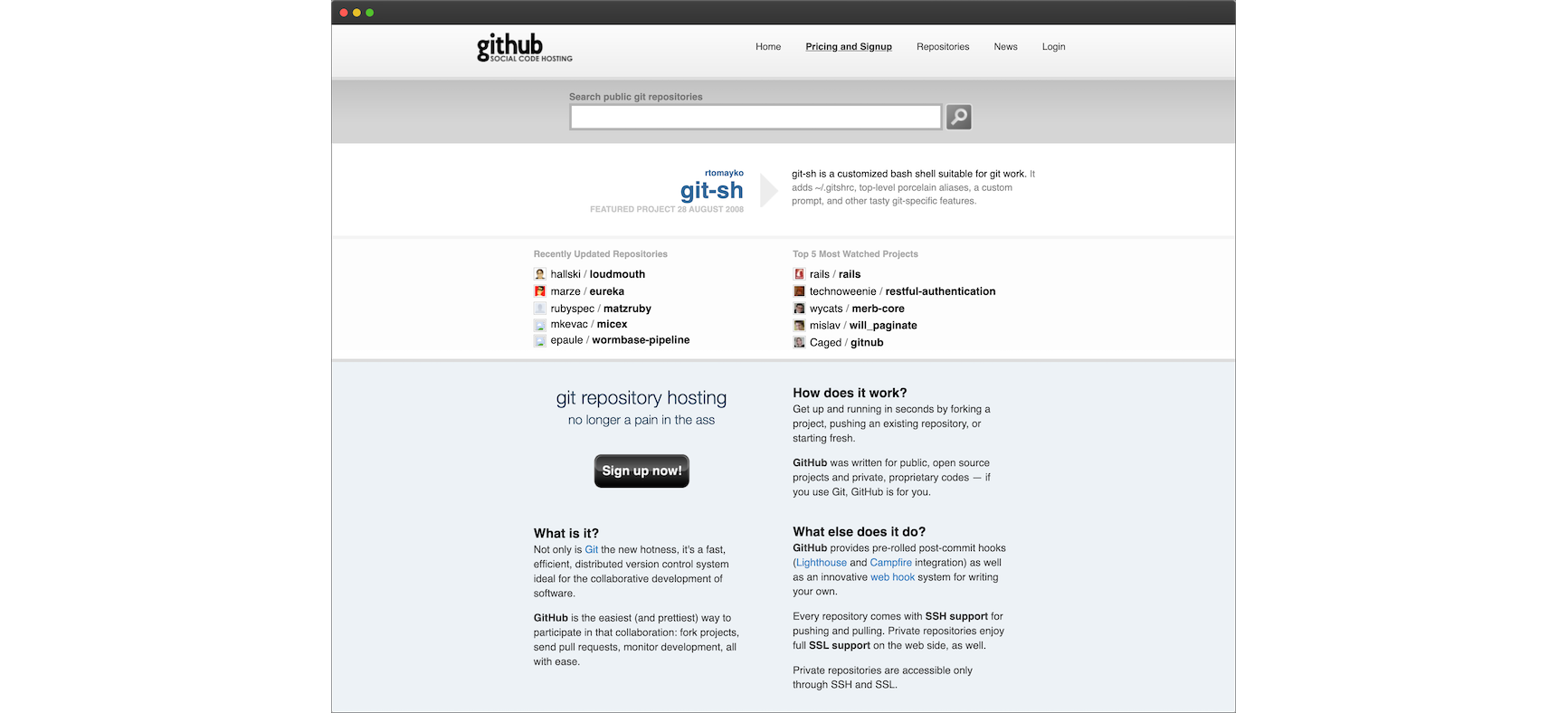 GitHub, август 2008