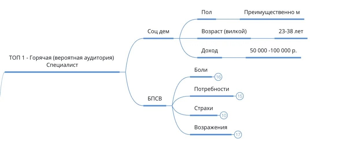 Вот так гипотезы выглядят в свёрнутом виде в моей ментальной карте. Дальше я покажу структуру более развёрнуто.