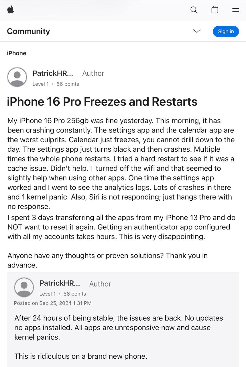 Пользователи iPhone 16 пишут об этом даже на дискуссионной площадке Apple