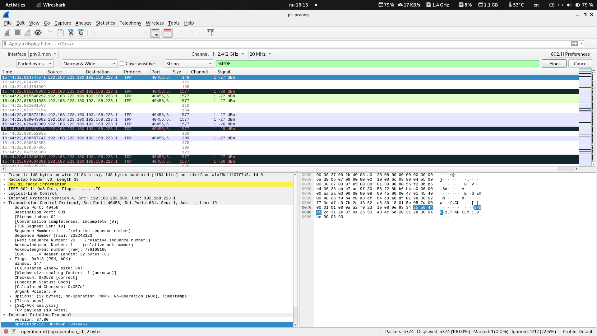 Wireshark и аргумент "%PDF" в поиске