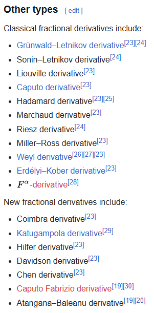 Разные типы дробных производных