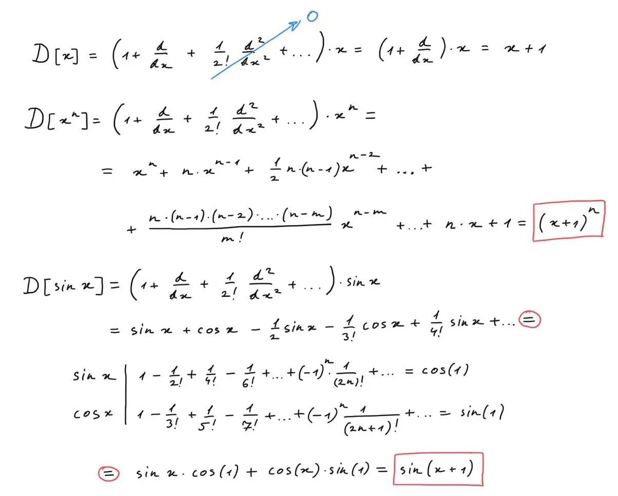 Экспоненциальная производная для функций x, x^n, sin(x)​