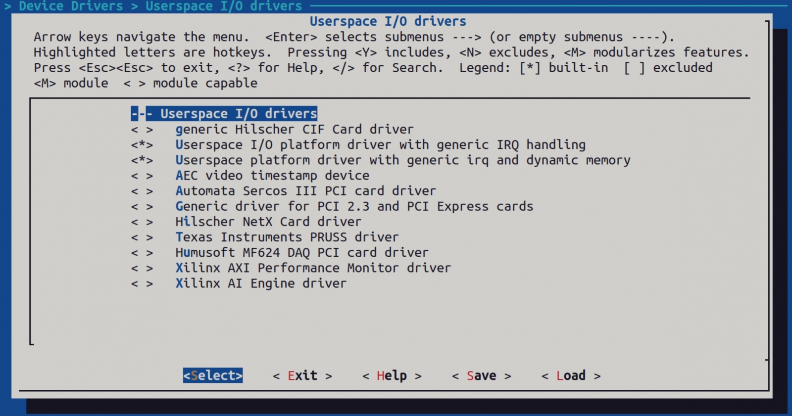 Конфигурация Userspace I/O