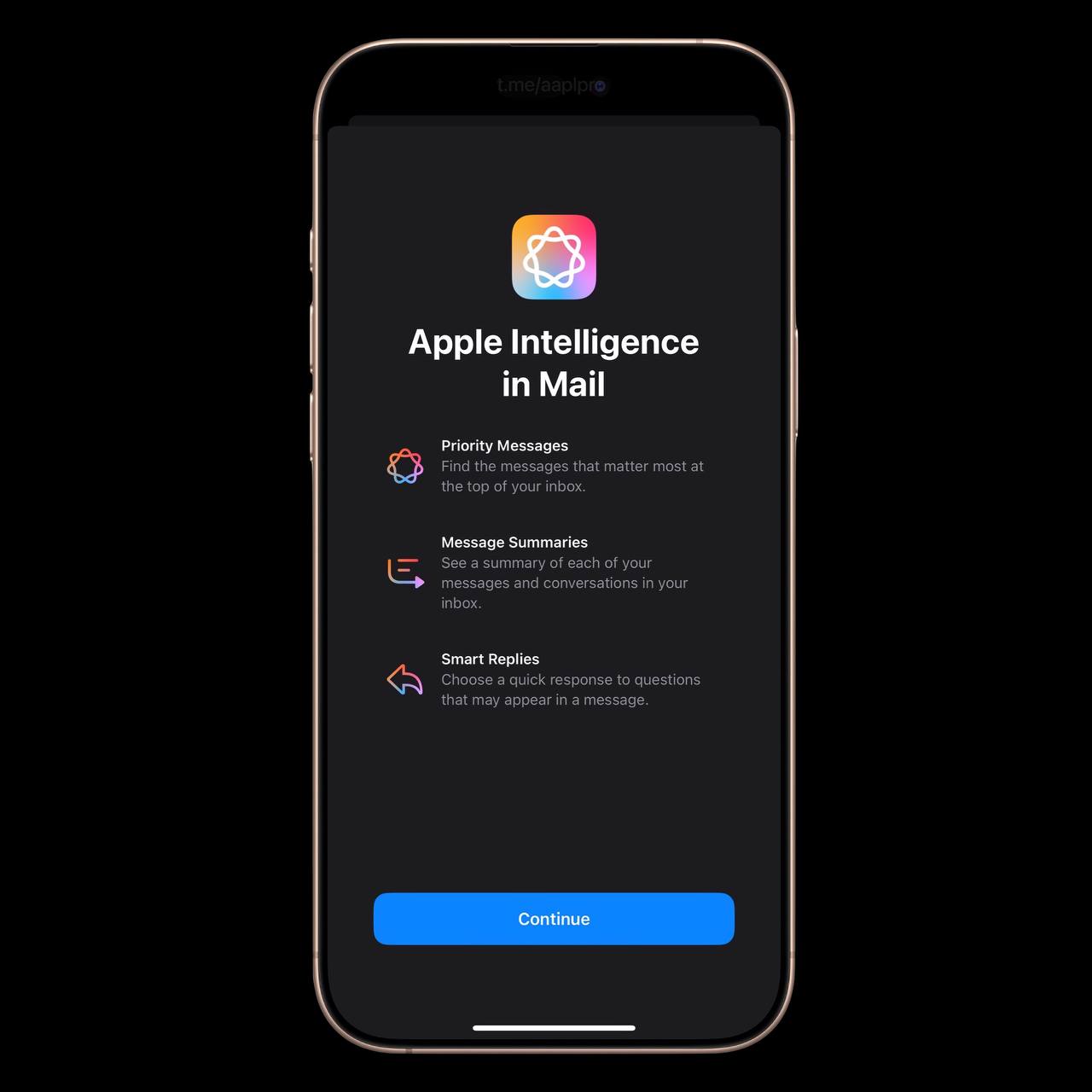 Новые функции для приложения Почта с поддержкой Apple Intelligence также есть