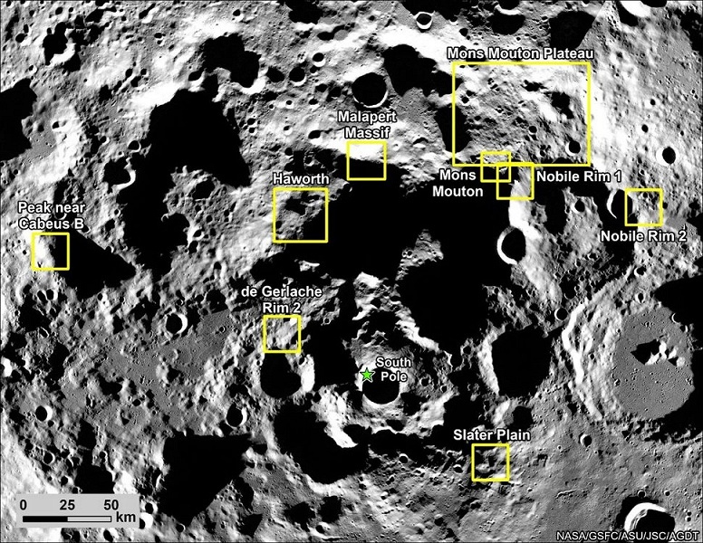 NASA обновило список потенциальных мест посадки на Луне для миссии Artemis 3