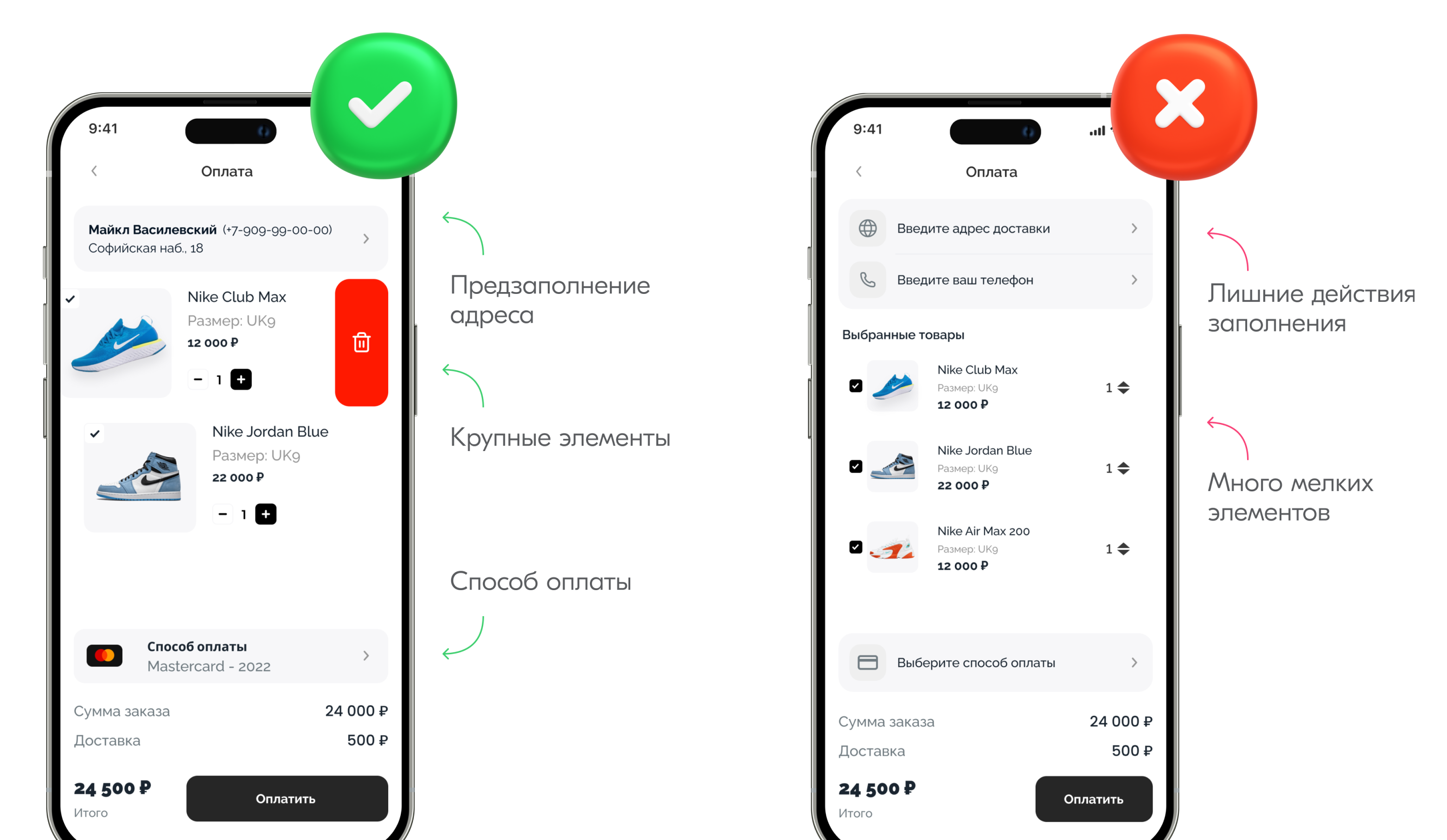 Предзаполнение и крупные элементы помогают быстрее сделать заказ и облегчить жизнь пользователю